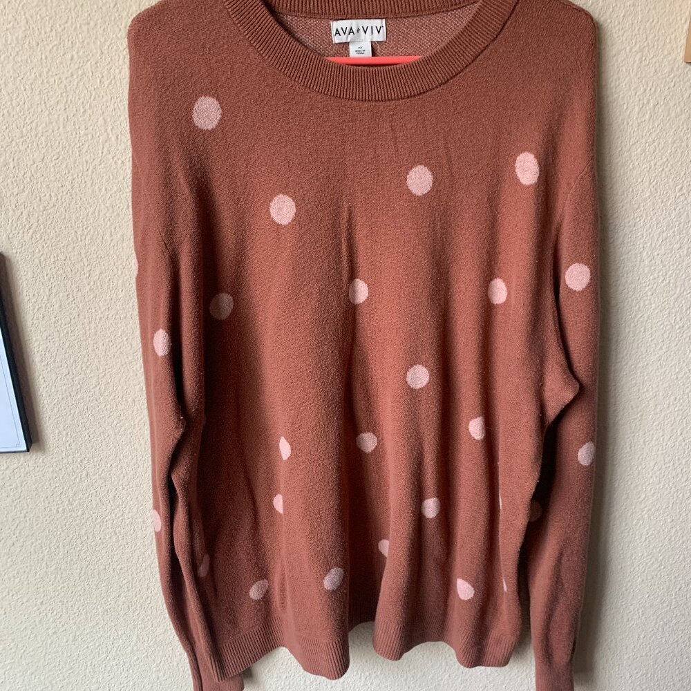 Ava & Viv Cable Knit Crewneck Sweater | Pink Polka-Dots